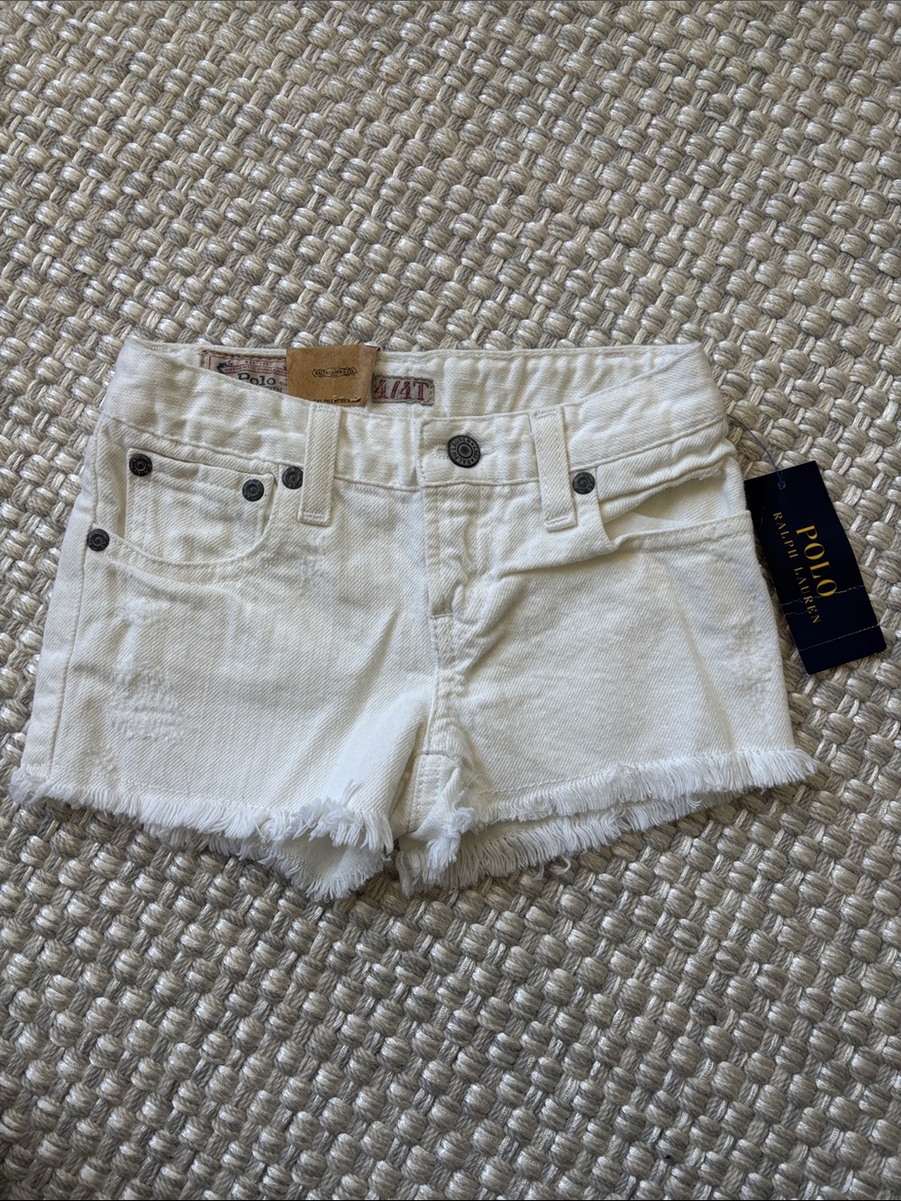Polo by Ralph Lauren White Frayed Hem Cotton Denim Shorts
